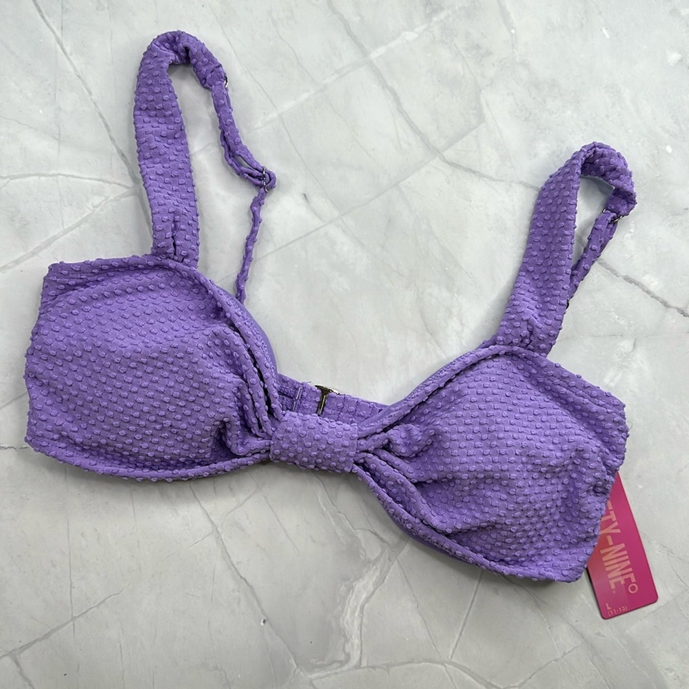 Ninety-Nine Purple Swiss Dot Wide Strap Bralette Bikini Top NWT